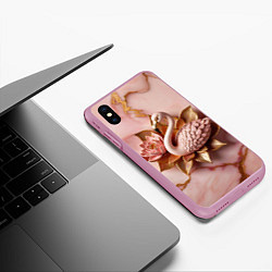 Чехол iPhone XS Max матовый Розовый мраморный фламинго и лотос, цвет: 3D-розовый — фото 2