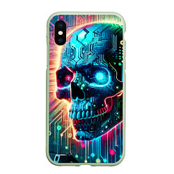 Чехол iPhone XS Max матовый Cool cyber skull - neon glow, цвет: 3D-салатовый