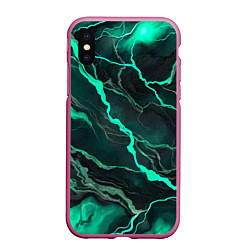 Чехол iPhone XS Max матовый Бирюзовый мрамор, цвет: 3D-малиновый