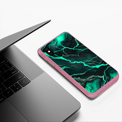 Чехол iPhone XS Max матовый Бирюзовый мрамор, цвет: 3D-малиновый — фото 2