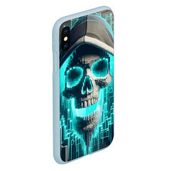 Чехол iPhone XS Max матовый Скелет в балахоне - граффити кибер-хакер, цвет: 3D-голубой — фото 2