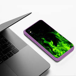 Чехол iPhone XS Max матовый Огонь зелёный текстура, цвет: 3D-фиолетовый — фото 2