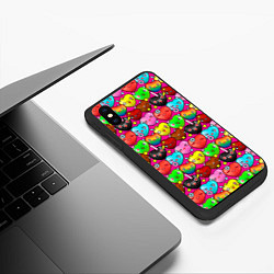 Чехол iPhone XS Max матовый Цветные позитивные сердечки паттерн, цвет: 3D-черный — фото 2