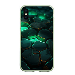 Чехол iPhone XS Max матовый Зеленые камни с освещением текстура, цвет: 3D-салатовый