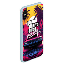 Чехол iPhone XS Max матовый Grand Theft Auto VI - автомобиль на закате, цвет: 3D-голубой — фото 2