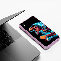 Чехол iPhone XS Max матовый Cool Dino on a skateboard - neon glow fantasy, цвет: 3D-сиреневый — фото 2