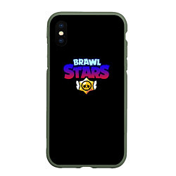 Чехол iPhone XS Max матовый Brawl stars neon logo, цвет: 3D-темно-зеленый