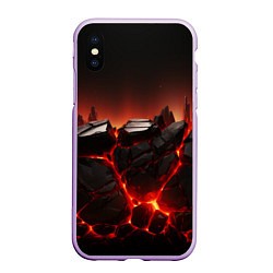 Чехол iPhone XS Max матовый Черные камни в огне текстура, цвет: 3D-сиреневый