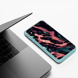 Чехол iPhone XS Max матовый Абстракция тёмный бирюзово-розовый, цвет: 3D-мятный — фото 2