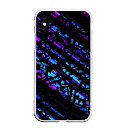 Чехол iPhone XS Max матовый Marshmello neon club, цвет: 3D-белый