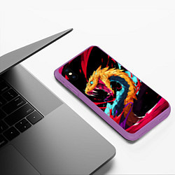 Чехол iPhone XS Max матовый Злая желтая змея, цвет: 3D-фиолетовый — фото 2