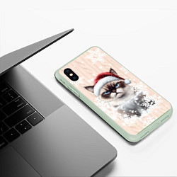 Чехол iPhone XS Max матовый Угрюмый кот, цвет: 3D-салатовый — фото 2