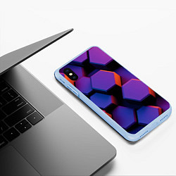 Чехол iPhone XS Max матовый Неоновые трехмерные соты, цвет: 3D-голубой — фото 2