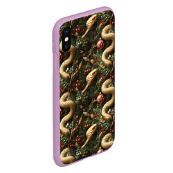 Чехол iPhone XS Max матовый Паттерн со змеями и елкой, цвет: 3D-сиреневый — фото 2