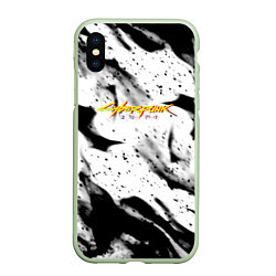 Чехол iPhone XS Max матовый Cyberpunk 2077 fire black, цвет: 3D-салатовый