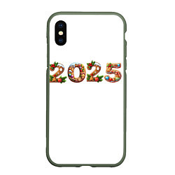 Чехол iPhone XS Max матовый Надпись новогодняя 2025 из пряников, цвет: 3D-темно-зеленый