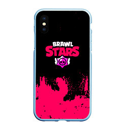 Чехол iPhone XS Max матовый Brawl stars розовые краски, цвет: 3D-голубой