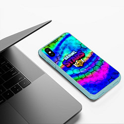 Чехол iPhone XS Max матовый Brawl stars neon gradient, цвет: 3D-мятный — фото 2