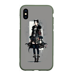 Чехол iPhone XS Max матовый Girl cat fashionista - ai art fantasy, цвет: 3D-темно-зеленый