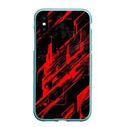 Чехол iPhone XS Max матовый Red stripes on a black background, цвет: 3D-мятный