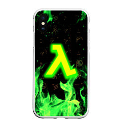 Чехол iPhone XS Max матовый Half life огонь зеленый, цвет: 3D-белый