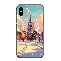 Чехол iPhone XS Max матовый Пустой новогодний городок, цвет: 3D-темно-зеленый