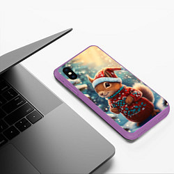 Чехол iPhone XS Max матовый Новогодняя белочка в лесу, цвет: 3D-фиолетовый — фото 2