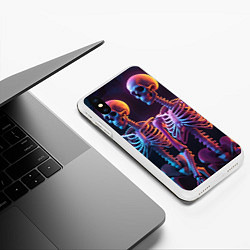 Чехол iPhone XS Max матовый Неоновые скелеты хэллоуин, цвет: 3D-белый — фото 2