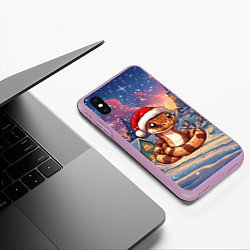 Чехол iPhone XS Max матовый Новогодняя змейка в праздничном городе, цвет: 3D-сиреневый — фото 2