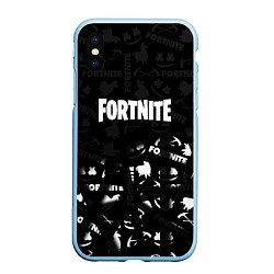 Чехол iPhone XS Max матовый Fortnite pattern black, цвет: 3D-голубой