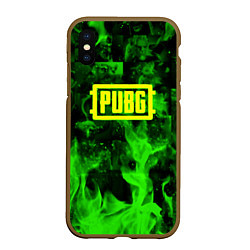 Чехол iPhone XS Max матовый PUBG green fire game, цвет: 3D-коричневый