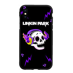 Чехол iPhone XS Max матовый Linkin Park неоновый череп, цвет: 3D-черный