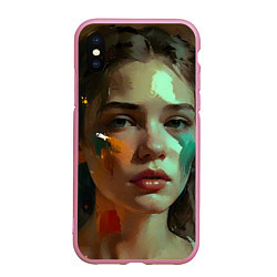 Чехол iPhone XS Max матовый Портрет девушки искусство, цвет: 3D-розовый