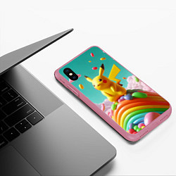 Чехол iPhone XS Max матовый Пикачу на сладкой планете - нейроарт, цвет: 3D-малиновый — фото 2