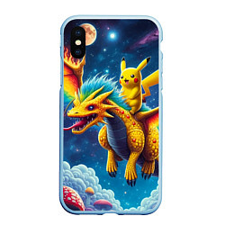 Чехол iPhone XS Max матовый Pikachu on a fabulous dragon - neon glow, цвет: 3D-голубой