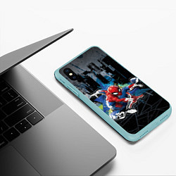 Чехол iPhone XS Max матовый Spider-man over the city, цвет: 3D-мятный — фото 2