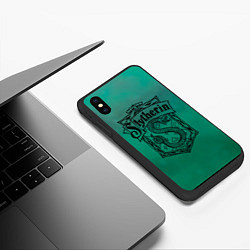 Чехол iPhone XS Max матовый Факультет Слизерин, цвет: 3D-черный — фото 2