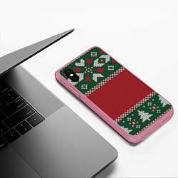 Чехол iPhone XS Max матовый Knitted Christmas Pattern, цвет: 3D-малиновый — фото 2