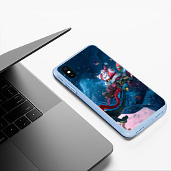 Чехол iPhone XS Max матовый Санта с динозаврами, цвет: 3D-голубой — фото 2