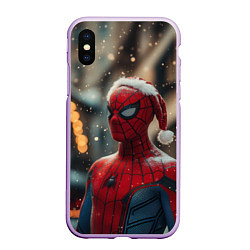 Чехол iPhone XS Max матовый New year Spider-man, цвет: 3D-сиреневый