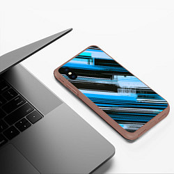 Чехол iPhone XS Max матовый Синие диагональные полосы на чёрном фоне, цвет: 3D-коричневый — фото 2