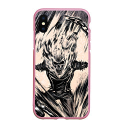 Чехол iPhone XS Max матовый Ghost Rider, цвет: 3D-розовый