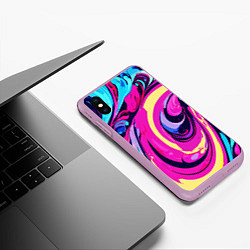 Чехол iPhone XS Max матовый Сине-розовый узор, цвет: 3D-сиреневый — фото 2