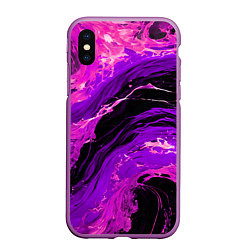 Чехол iPhone XS Max матовый Фиолетовые брызги на чёрном фоне, цвет: 3D-фиолетовый