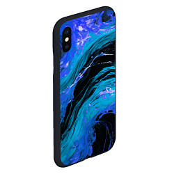 Чехол iPhone XS Max матовый Синие брызги на чёрном фоне, цвет: 3D-черный — фото 2