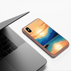 Чехол iPhone XS Max матовый Солнце озеро и горы, цвет: 3D-коричневый — фото 2