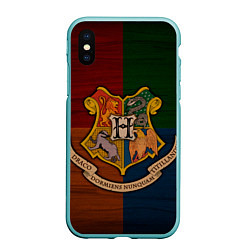 Чехол iPhone XS Max матовый Hogwarts emblem, цвет: 3D-мятный