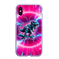 Чехол iPhone XS Max матовый Cyber tyrannosaurus is a cool skateboarder, цвет: 3D-светло-сиреневый