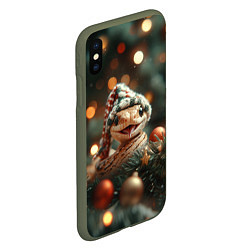 Чехол iPhone XS Max матовый Забавная новогодняя змея, цвет: 3D-темно-зеленый — фото 2