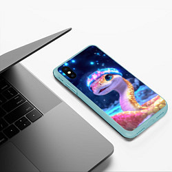 Чехол iPhone XS Max матовый Змея в новогоднем освещении, цвет: 3D-мятный — фото 2